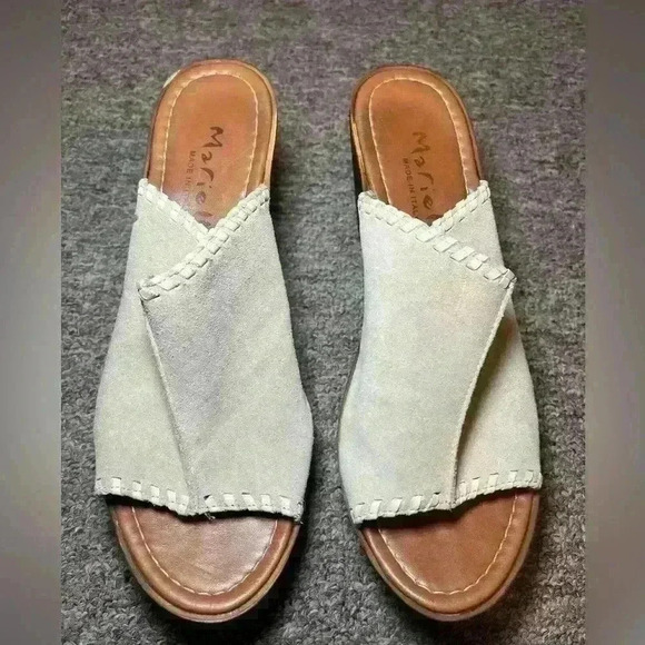 Mariella Women’s Leather Platform Wedge Beige Sandals Size 9.5 M Italian - Picture 1 of 6